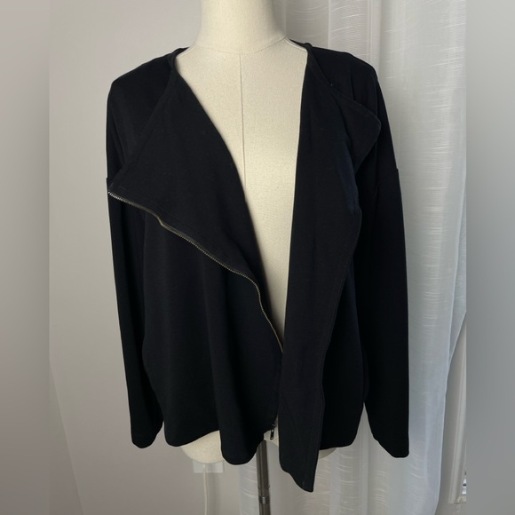 Eileen Fisher Drape Collar Long Sleeve Asymmetric Zip Short Moto Jacket Medium - Picture 3 of 10